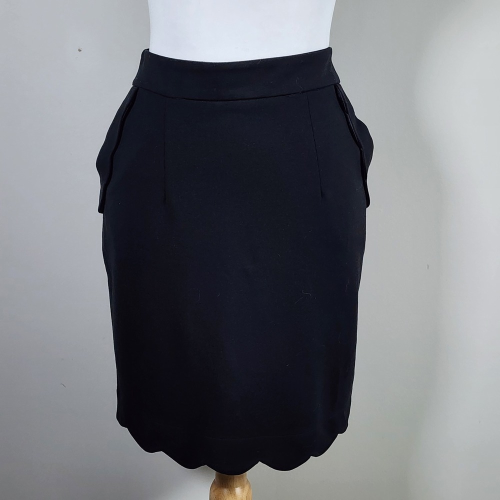 Darling Scalloped Hem Pencil Skirt Womens Medium Black Career Office Formal Chic